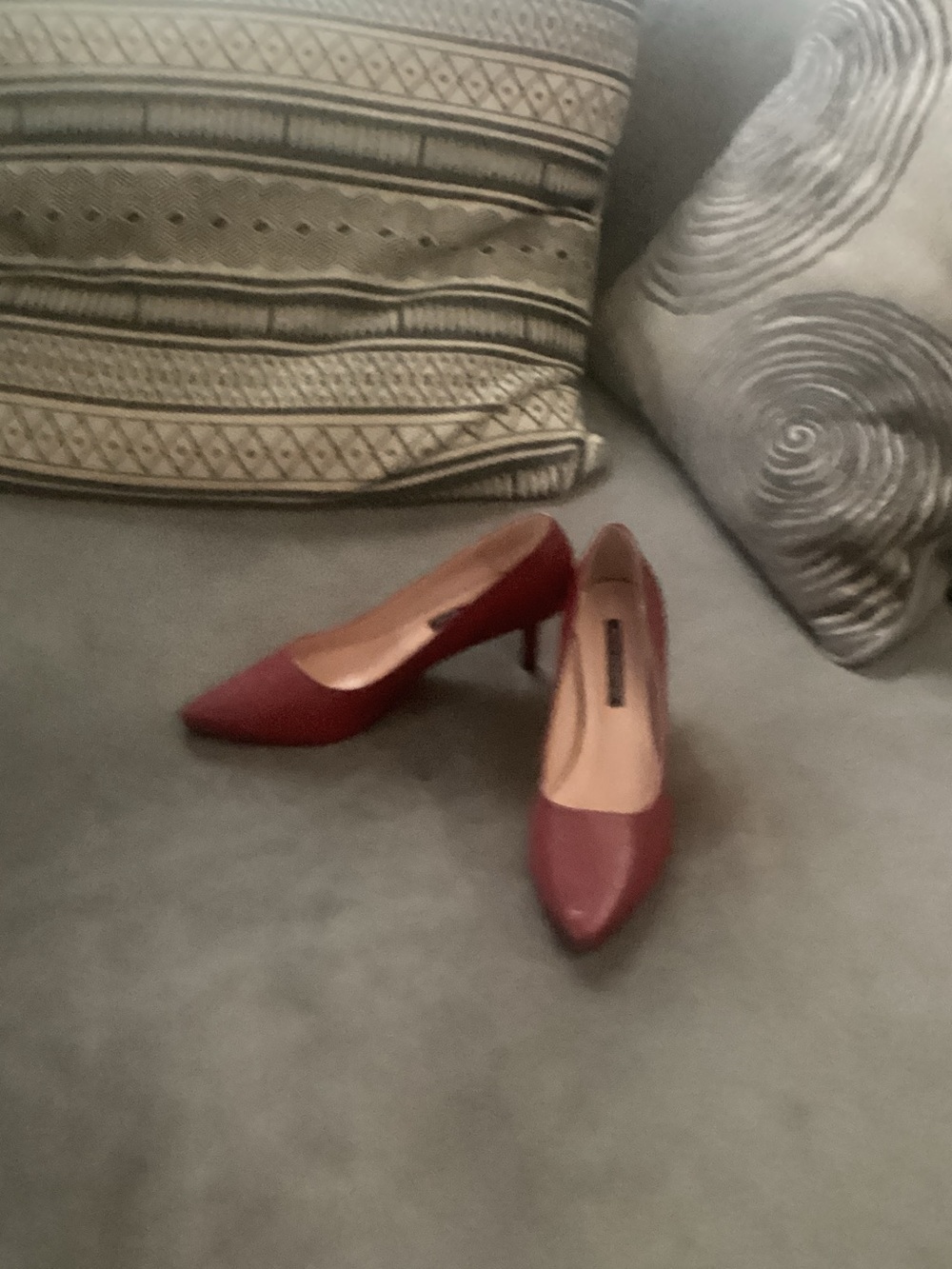 French Connection Burgundy Pointed Toe Mid-Heel Pumps